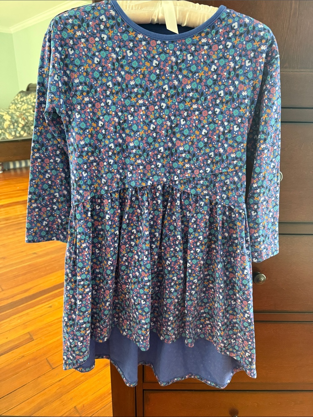 Tea Collection Navy Floral Long-Sleeve Gathered Dress